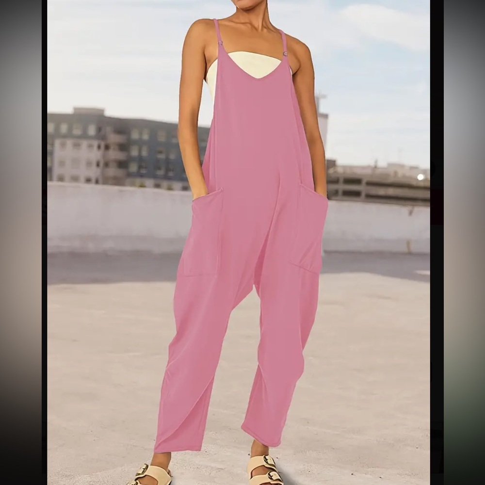 PINK Solid Loose Cami Jumpsuit
